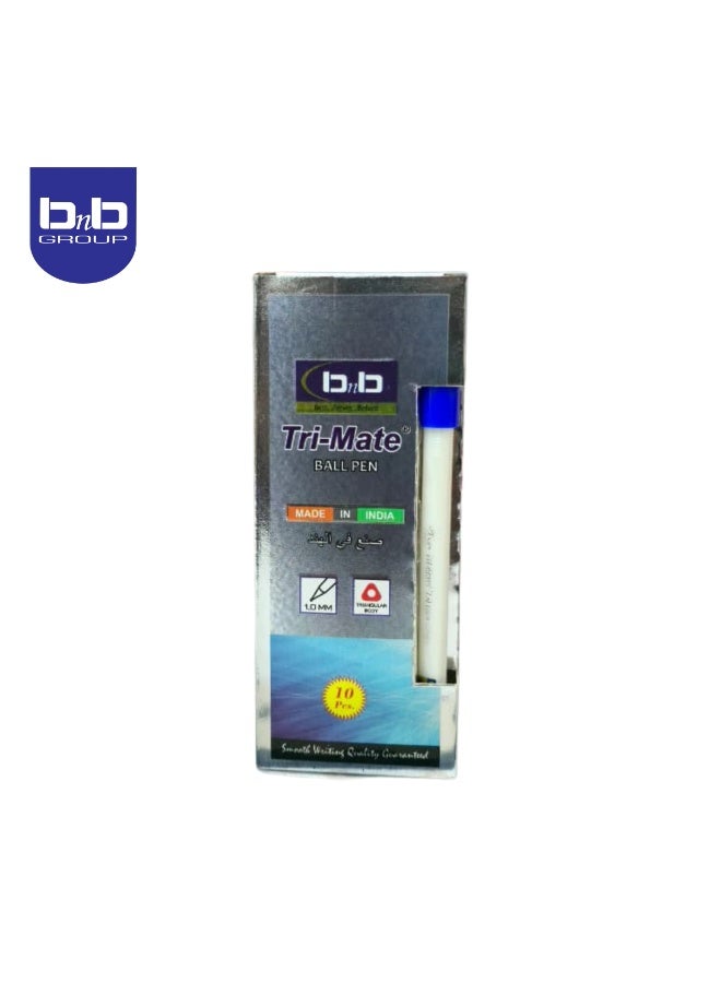 بي ان بي أقلام BNB TRIMATE زرقاء 1.0 مم، 10 أقلام في العلبة، رأس دقيق، كتابة سريعة وسلسة، مناسبة للمستلزمات المدرسية والمكتبية. - Image 1